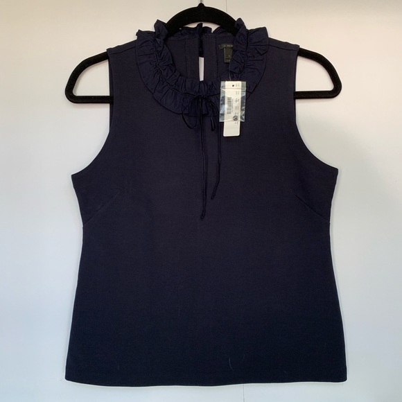 SOLD*NEW* J. Crew • Navy Ruffle Neck Ponte Top - Picture 3 of 5